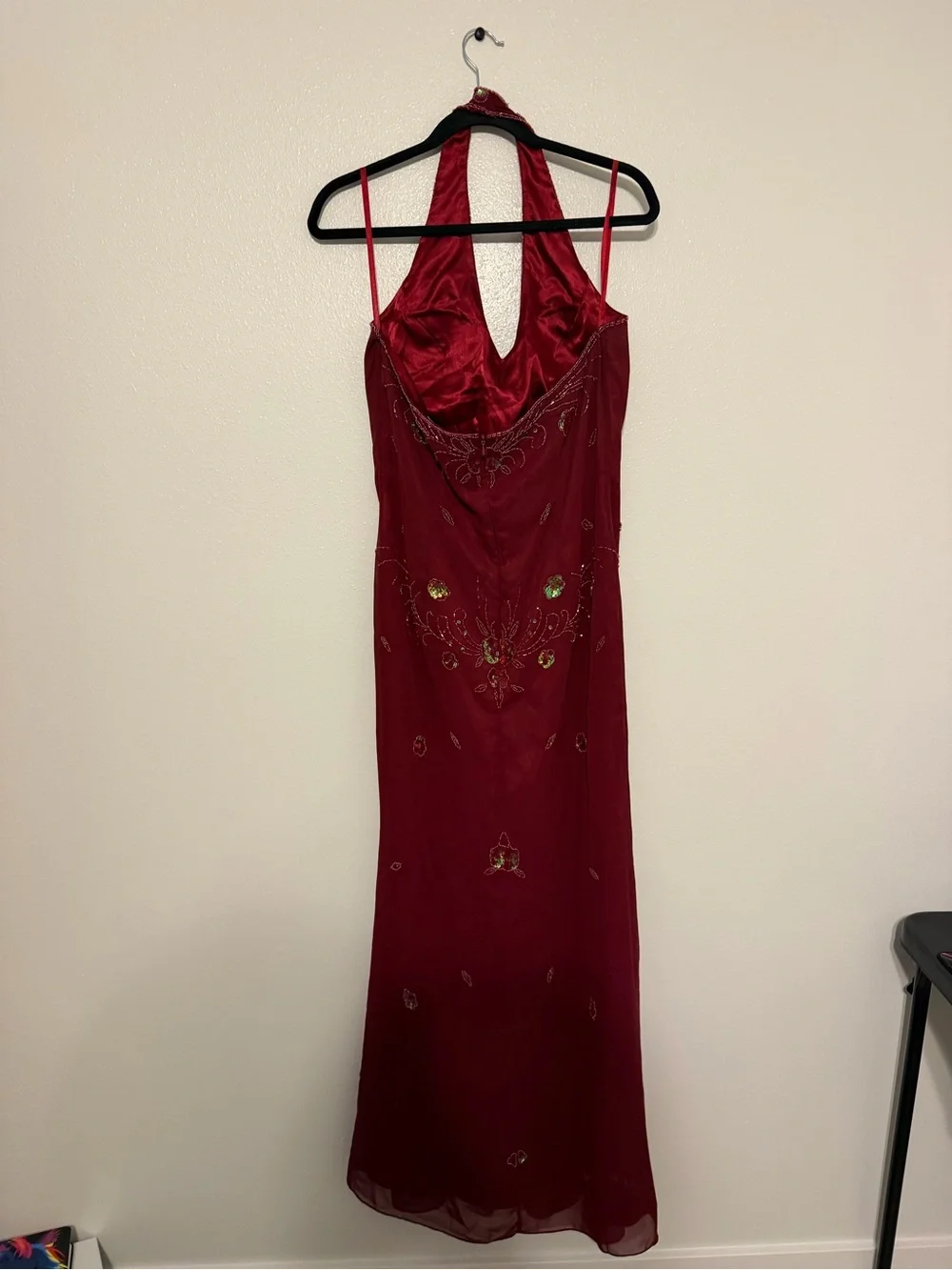 Vintage May Queen Couture Red Beaded Halter Gown • Y2K Fairy Prom Dress